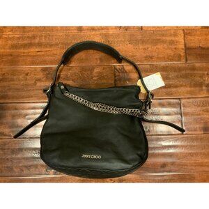 Jimmy Choo Black Quilted Leather Hobo Bag w/ Biker Chain $1475